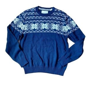NWT Weatherproof The Holiday Sweater Navy Blue White 100% Cotton Size M